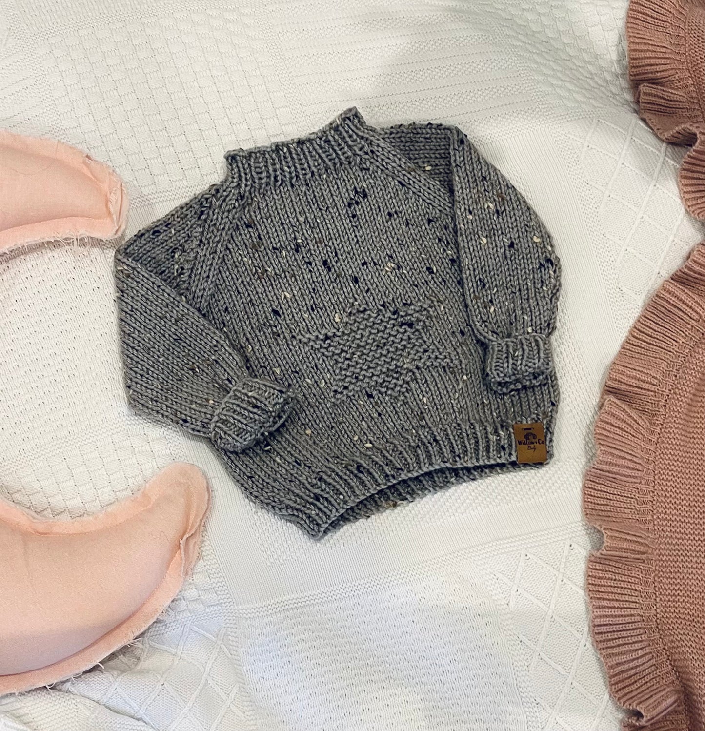 HAND KNITTED JUMPER - GREY FLECK