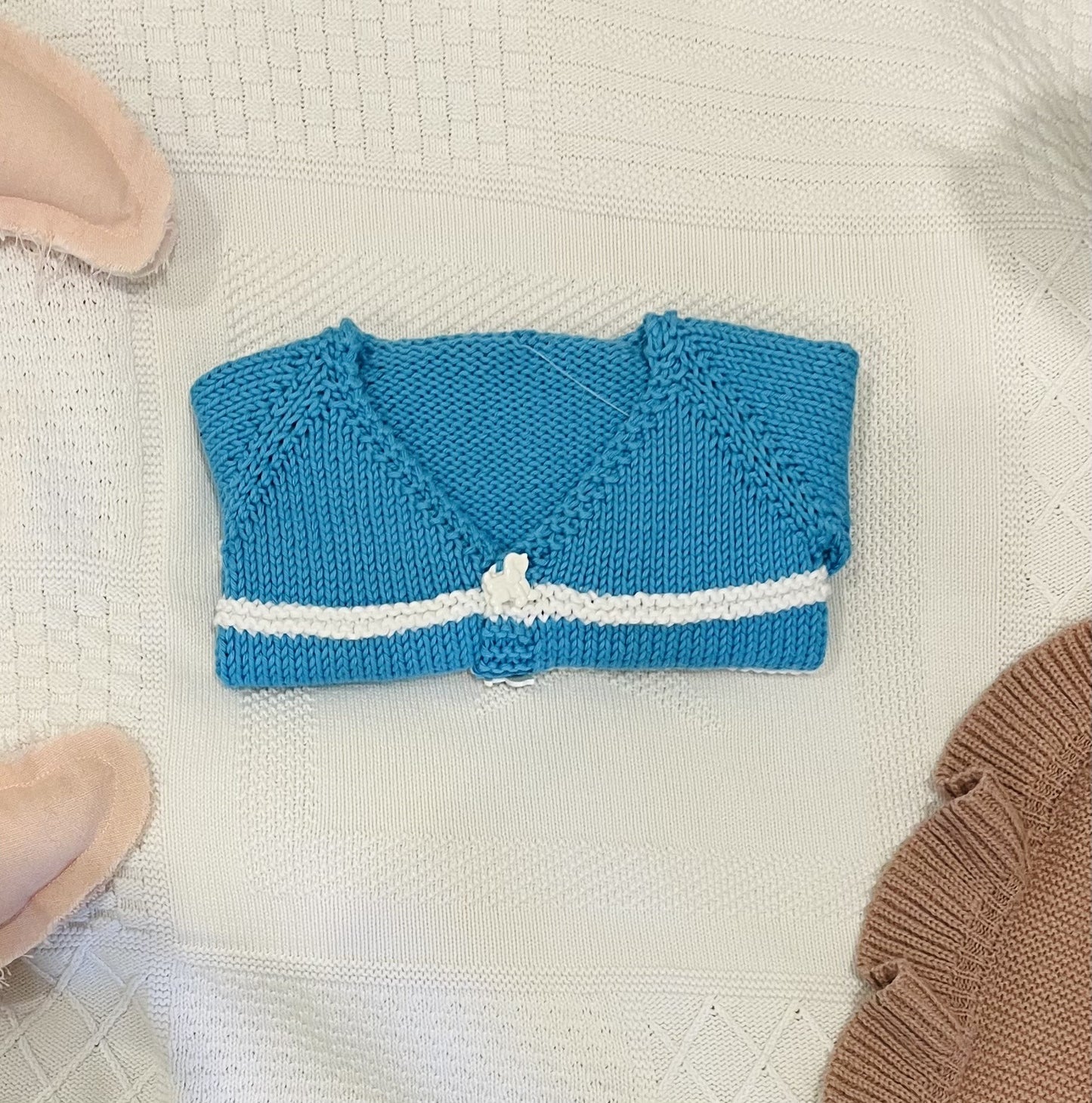 HAND KNITTED CARDIGAN - BLUE AND WHITE