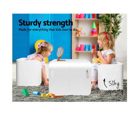 KEEZI 3PC NORDIC KIDS TABLE CHAIR SET WHITE DESK ACTIVITY COMPACT CHILDREN
