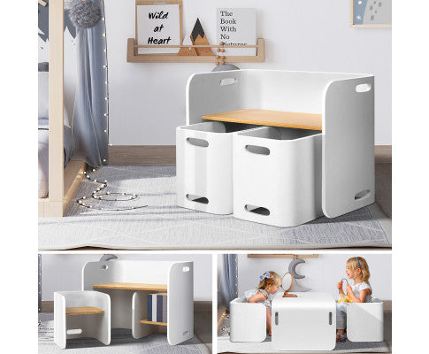 KEEZI 3PC NORDIC KIDS TABLE CHAIR SET WHITE DESK ACTIVITY COMPACT CHILDREN