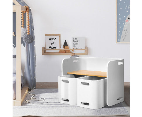 KEEZI 3PC NORDIC KIDS TABLE CHAIR SET WHITE DESK ACTIVITY COMPACT CHILDREN