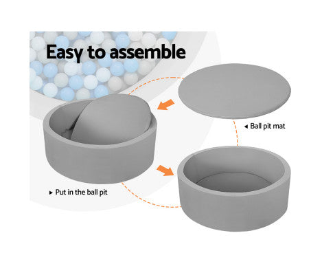 KEEZI OCEAN FOAM BALL PIT WITH BALLS KIDS PLAY POOL BARRIER TOYS 90X30CM GREY