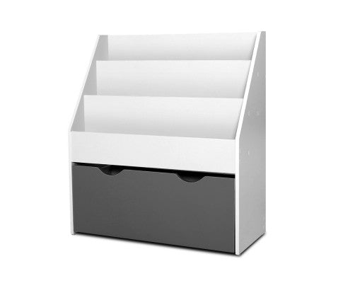 KEEZI KIDS BOOKSHELF CHILDRENS BOOKCASE ORGANISER STORAGE SHELF WOODEN WHITE