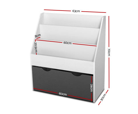KEEZI KIDS BOOKSHELF CHILDRENS BOOKCASE ORGANISER STORAGE SHELF WOODEN WHITE
