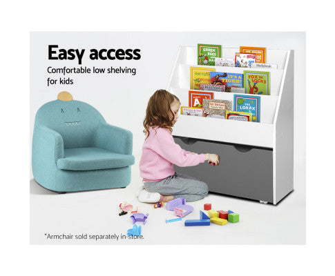 KEEZI KIDS BOOKSHELF CHILDRENS BOOKCASE ORGANISER STORAGE SHELF WOODEN WHITE