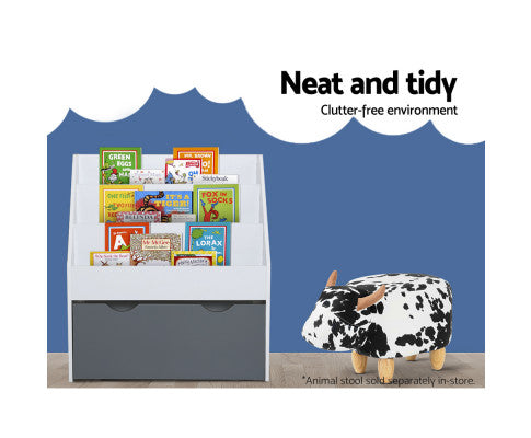 KEEZI KIDS BOOKSHELF CHILDRENS BOOKCASE ORGANISER STORAGE SHELF WOODEN WHITE