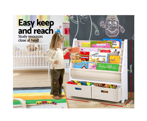 KEEZI 4 TIER KIDS BOOKSHELF WOODEN BOOKCASE CHILDREN TOY ORGANISER DISPLAY RACK