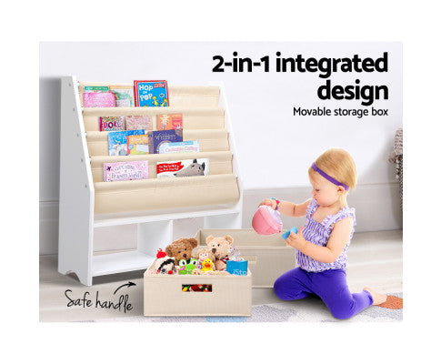 KEEZI 4 TIER KIDS BOOKSHELF WOODEN BOOKCASE CHILDREN TOY ORGANISER DISPLAY RACK