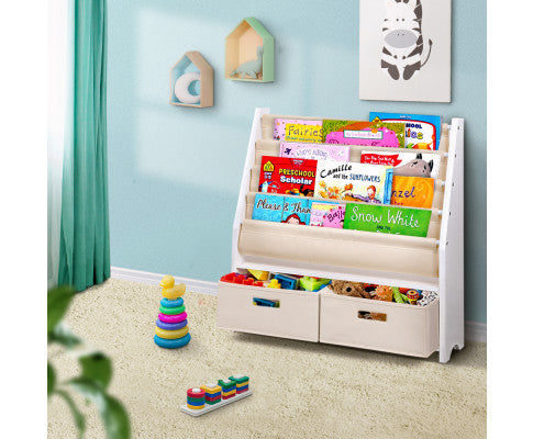 KEEZI 4 TIER KIDS BOOKSHELF WOODEN BOOKCASE CHILDREN TOY ORGANISER DISPLAY RACK