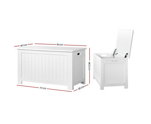 KEEZI KIDS WOODEN TOY CHEST STORAGE BLANKET BOX WHITE CHILDREN ROOM ORGANISER