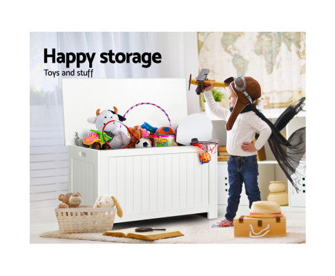 KEEZI KIDS WOODEN TOY CHEST STORAGE BLANKET BOX WHITE CHILDREN ROOM ORGANISER