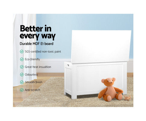 KEEZI KIDS WOODEN TOY CHEST STORAGE BLANKET BOX WHITE CHILDREN ROOM ORGANISER