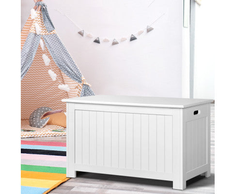 KEEZI KIDS WOODEN TOY CHEST STORAGE BLANKET BOX WHITE CHILDREN ROOM ORGANISER