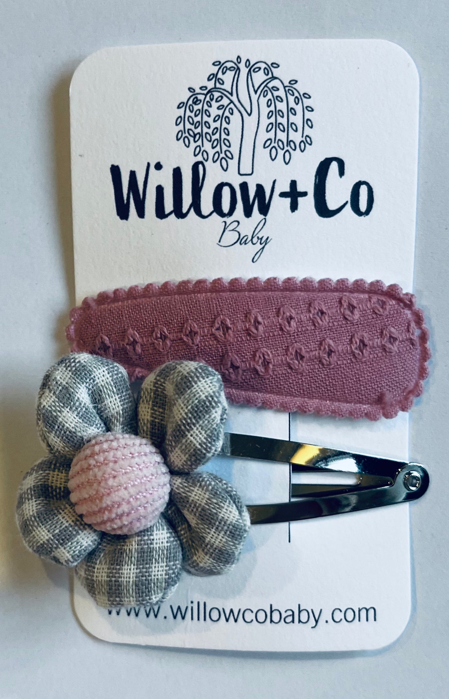 FABRIC SNAP CLIPS - PINK EMBROIDERY & FLOWER