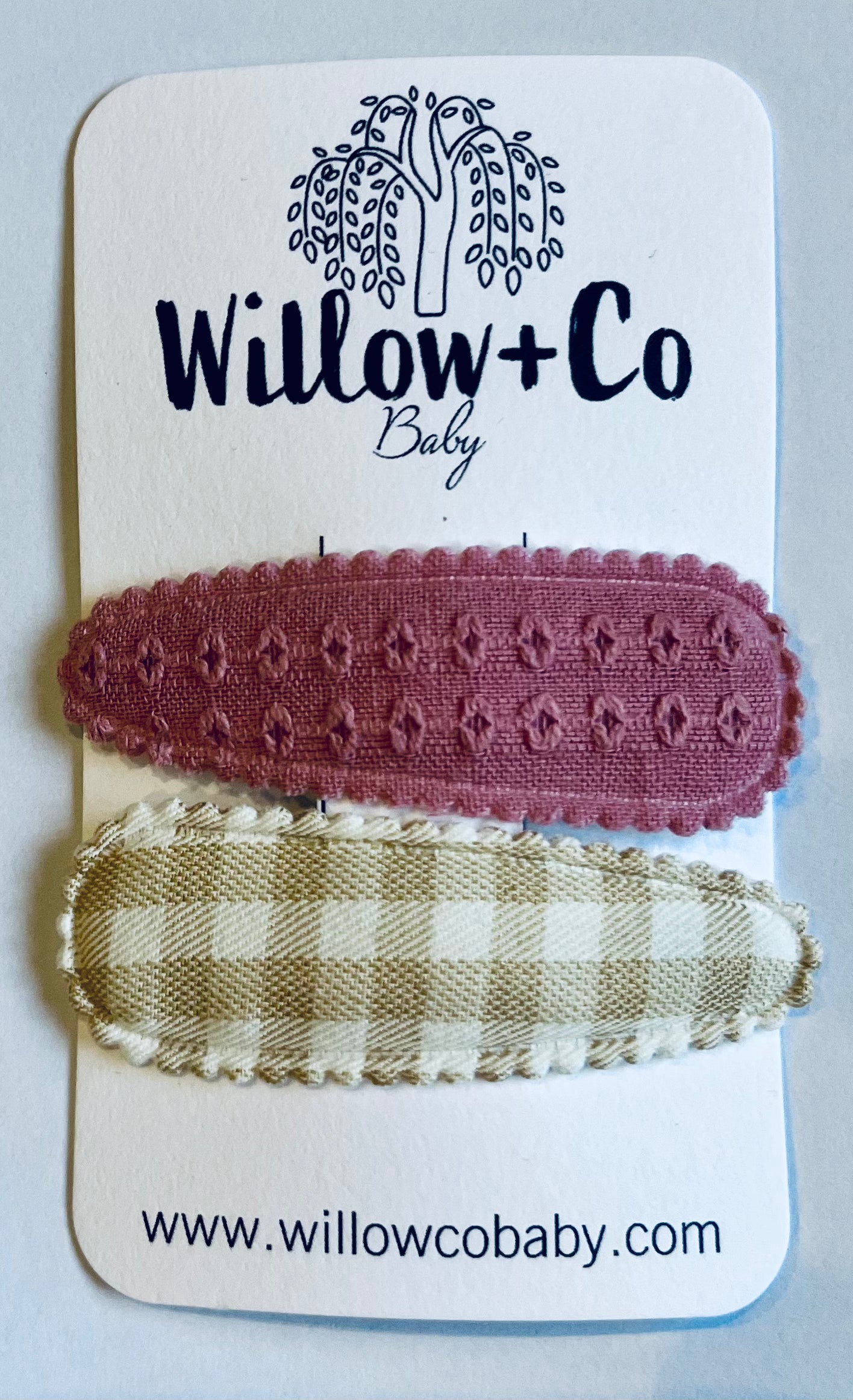 FABRIC SNAP CLIPS - GINGHAM & PINK EMBROIDERY