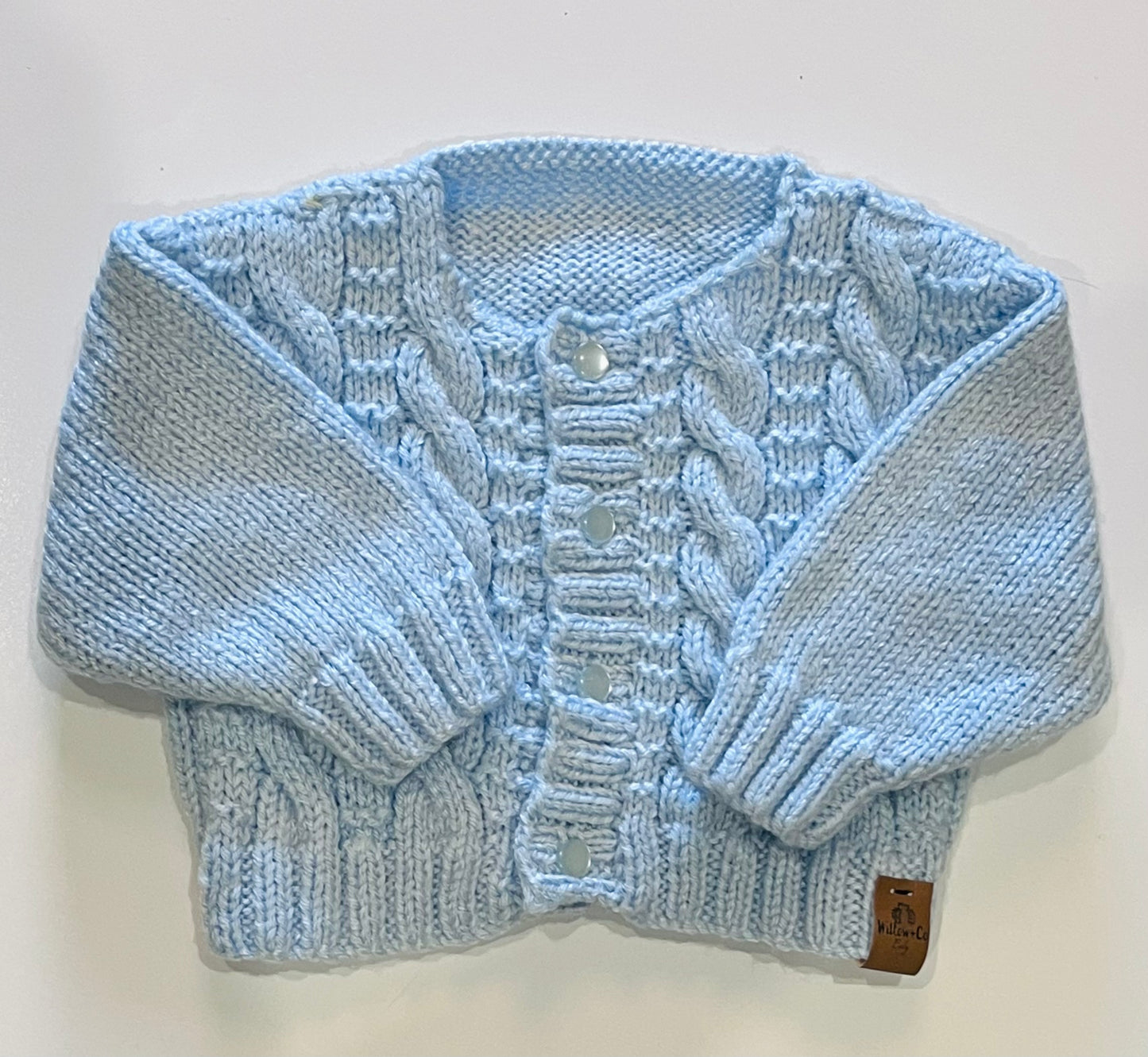 HAND KNITTED CARDIGAN - BABY BLUE
