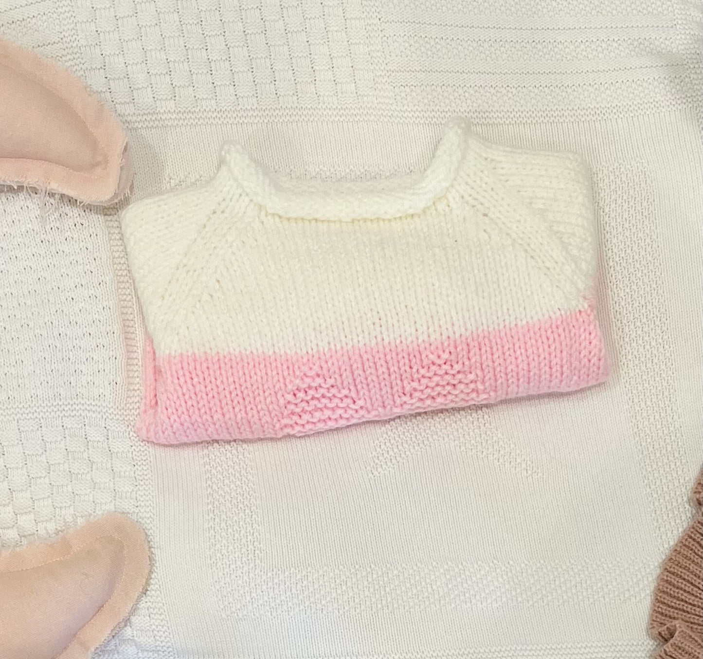 HAND KNITTED JUMPER - PINK AND WHITE