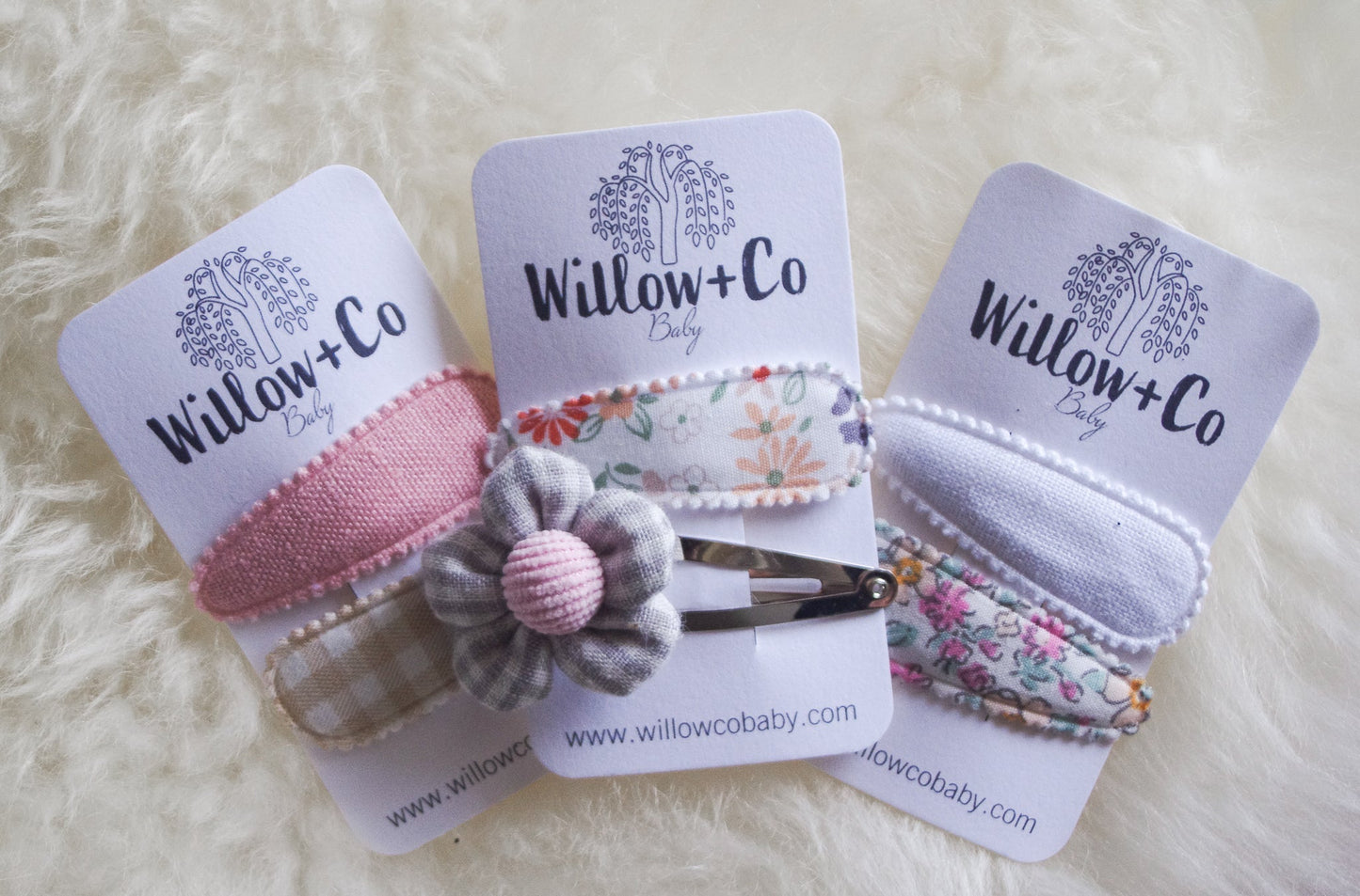 FABRIC SNAP CLIPS - GINGHAM & PINK EMBROIDERY