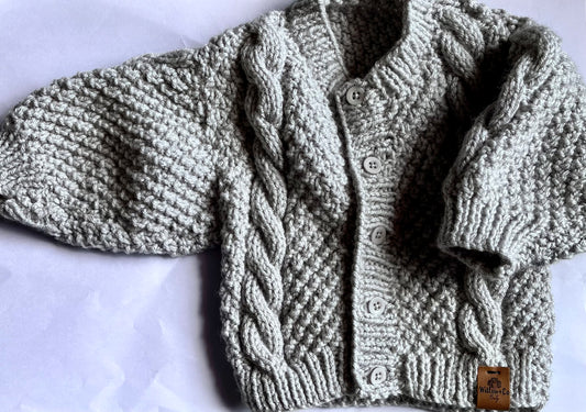 HAND KNITTED CARDIGAN  - GREY