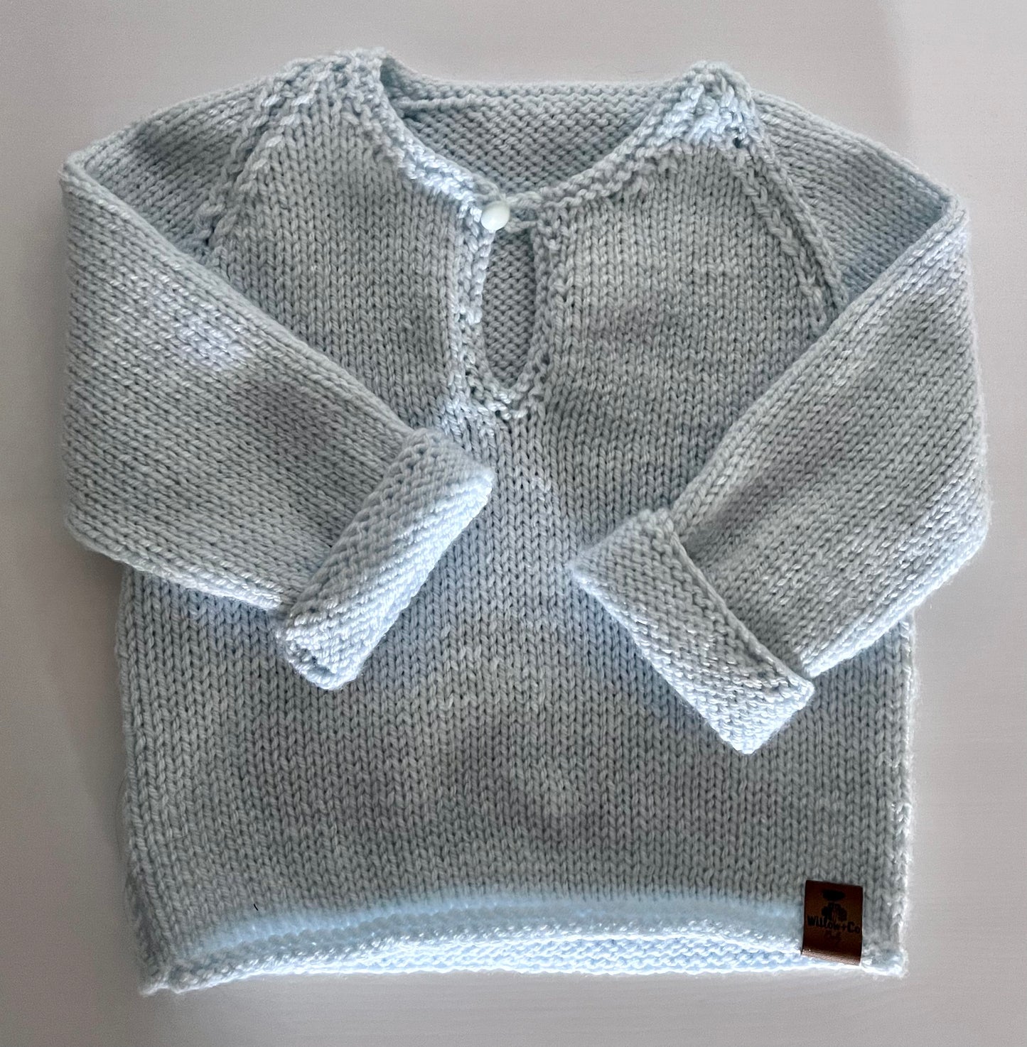 HAND KNITTED JUMPER - BABY BLUE