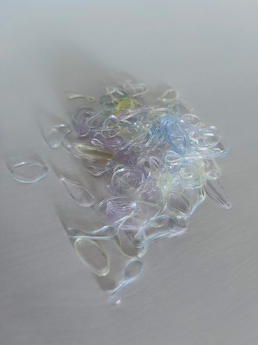 MINI SEAMLESS ELASTIC HAIR BANDS - CLEAR, PINK & YELLOW ASSORTED