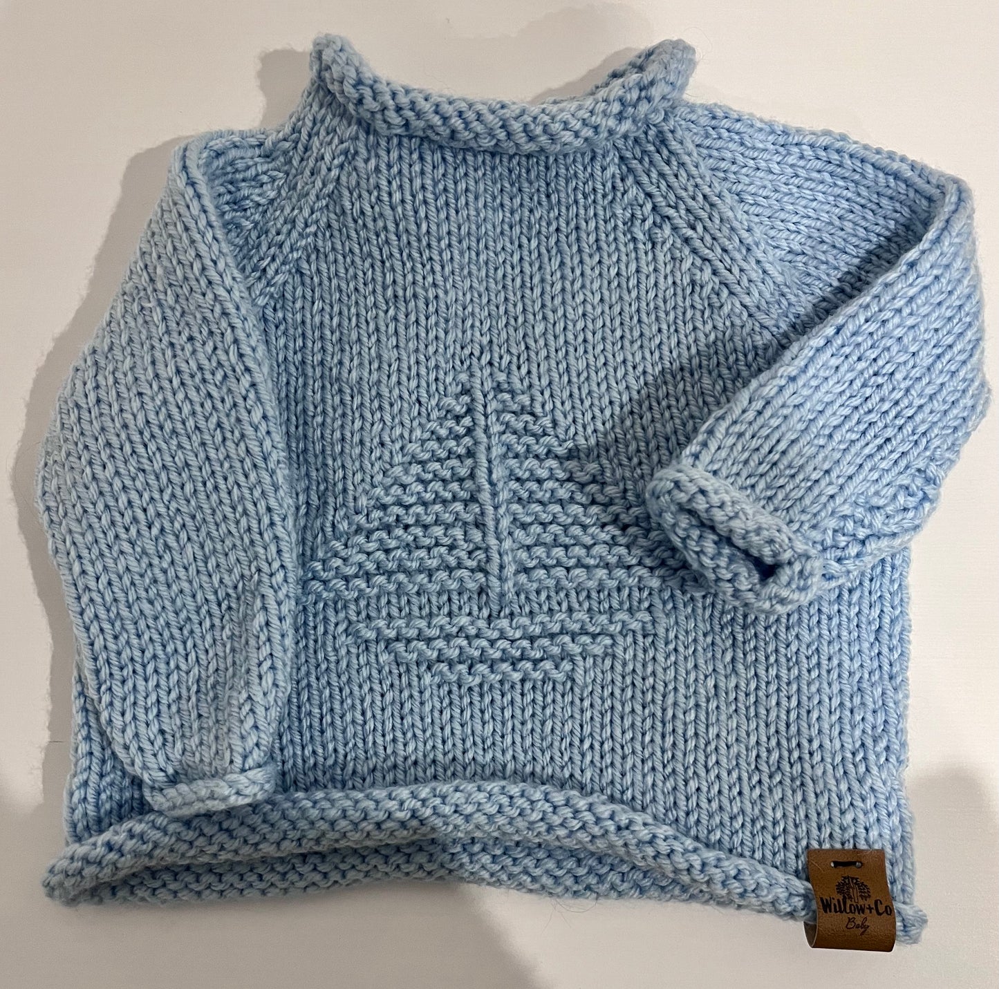 HAND KNITTED JUMPER WITH SAIL BOAT DETAIL - BABY BLUE
