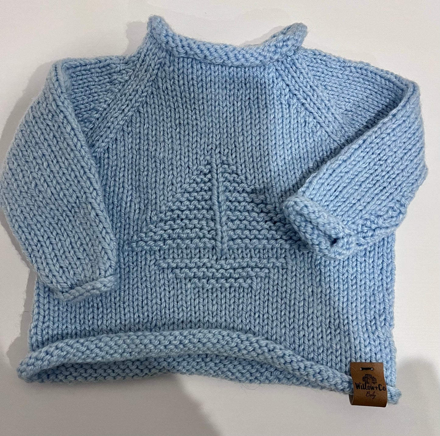 HAND KNITTED JUMPER WITH SAIL BOAT DETAIL - BABY BLUE