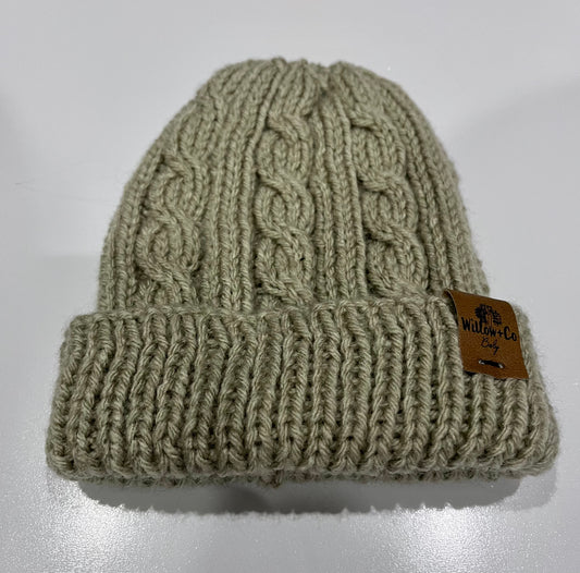 HAND KNITTED BABY BEANIE - FAWN - 0-18 MONTHS