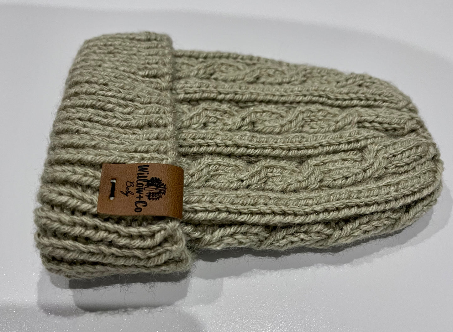 HAND KNITTED BABY BEANIE - FAWN - 0-18 MONTHS