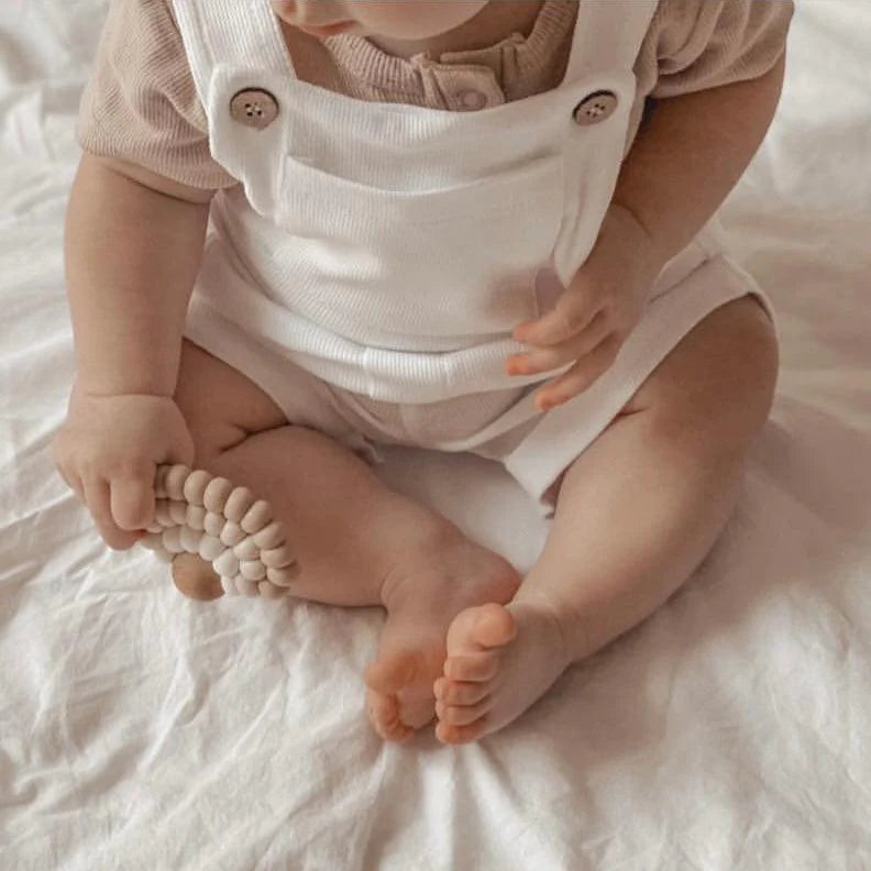 MINI HERITAGE RIBBED ORGANIC OVERALLS - MILK