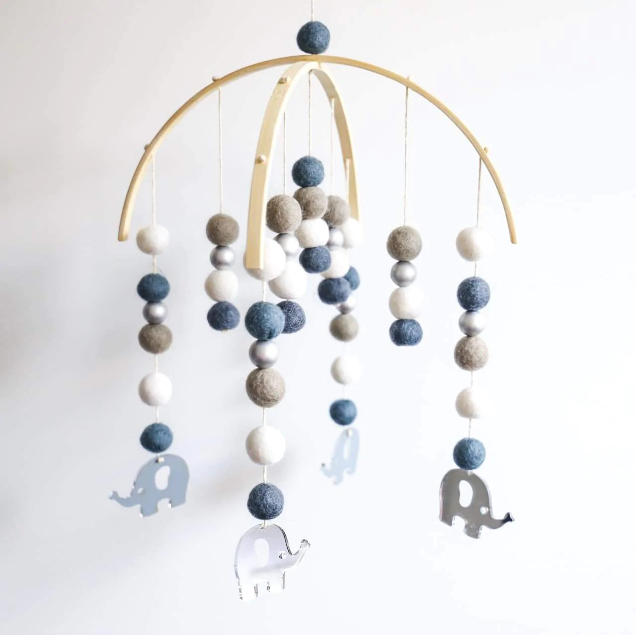 ELEPHANT MOBILE - LIGHT NAVY, WHITE, GREY AND SILVER