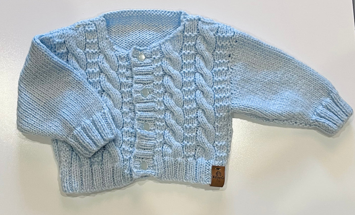 HAND KNITTED CARDIGAN  - BABY BLUE