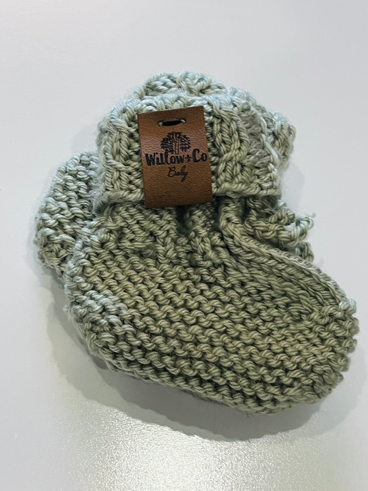 HAND KNITTED BOOTIES - SAGE