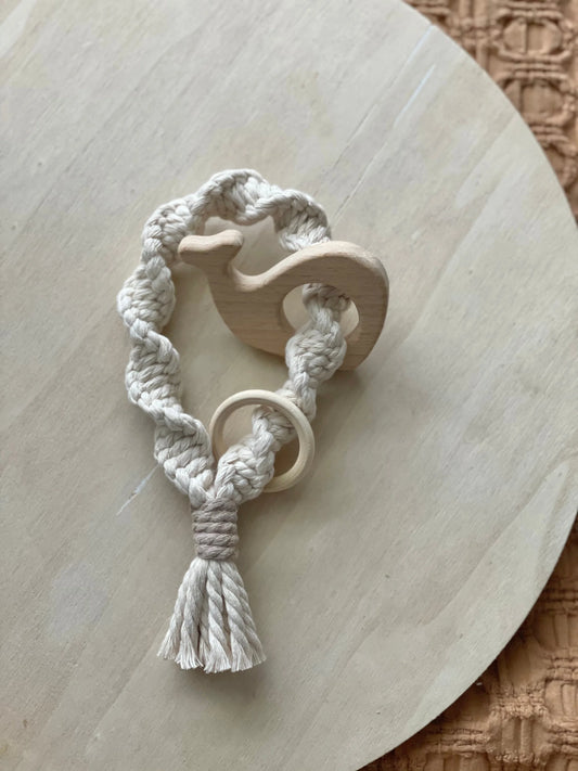 MACRAME BABY RATTLE TEETHER - NATURAL